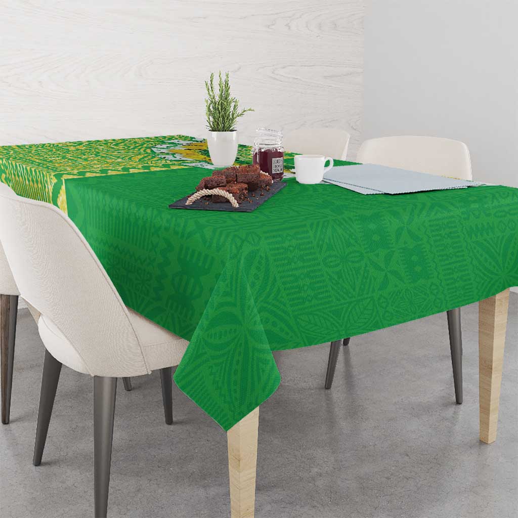 Fiji Lovoni Tablecloth Fijian Tapa Salusalu Green Glitter LT05 - Polynesian Pride