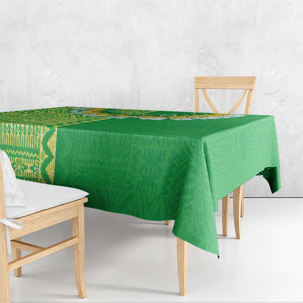 Fiji Lovoni Tablecloth Fijian Tapa Salusalu Green Glitter LT05 - Polynesian Pride
