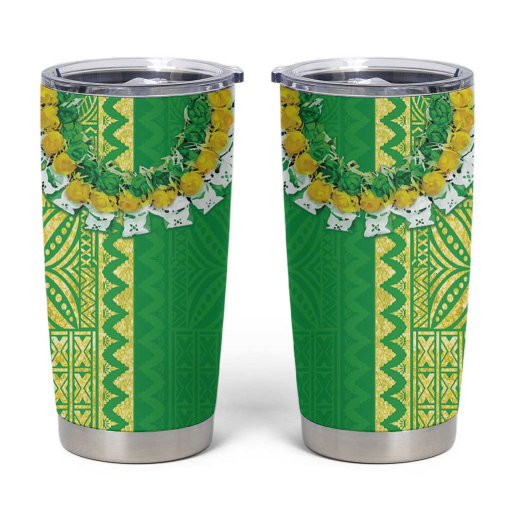 Fiji Lovoni Tumbler Cup Fijian Tapa Salusalu Green Glitter LT05 Green - Polynesian Pride