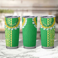 Fiji Lovoni Tumbler Cup Fijian Tapa Salusalu Green Glitter LT05 - Polynesian Pride