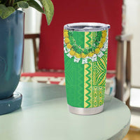 Fiji Lovoni Tumbler Cup Fijian Tapa Salusalu Green Glitter LT05 - Polynesian Pride