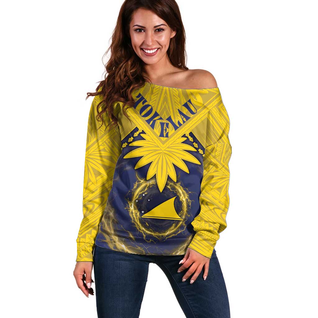 Tokelau Tokehega Day Off Shoulder Sweater National Badge Special Style LT05 Women Yellow - Polynesian Pride