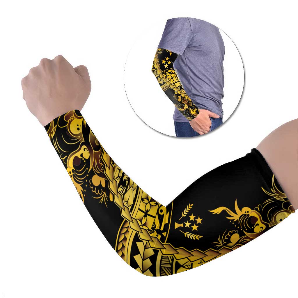 Kosrae Liberation Day Arm Sleeves Polynesian Floral Tattoo LT05 Set of 2 Gold - Polynesian Pride