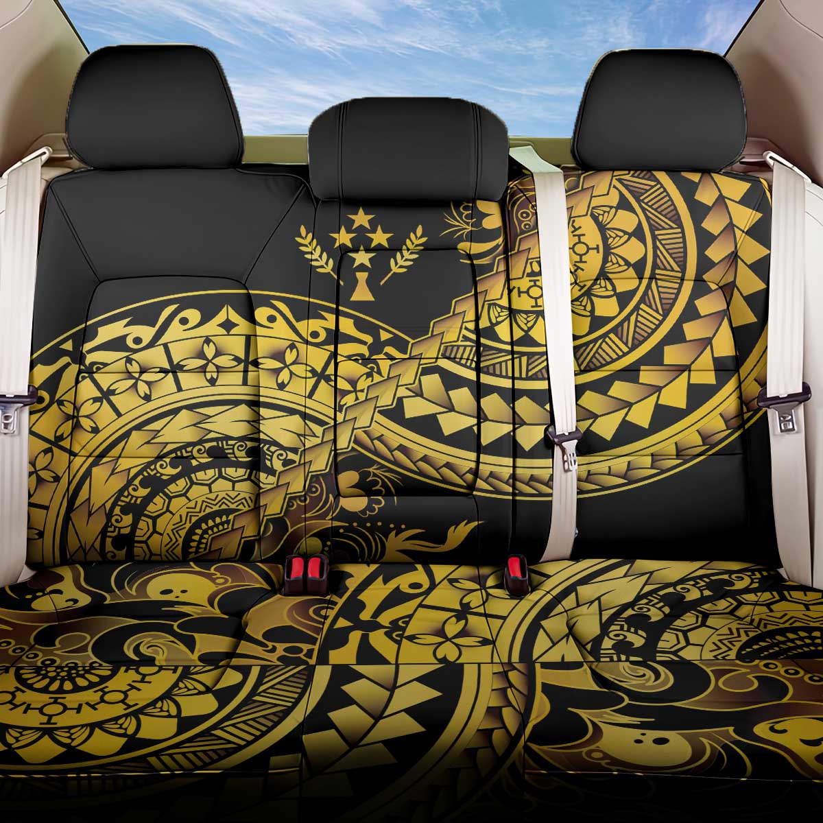 Kosrae Liberation Day Back Car Seat Cover Polynesian Floral Tattoo LT05 One Size Gold - Polynesian Pride