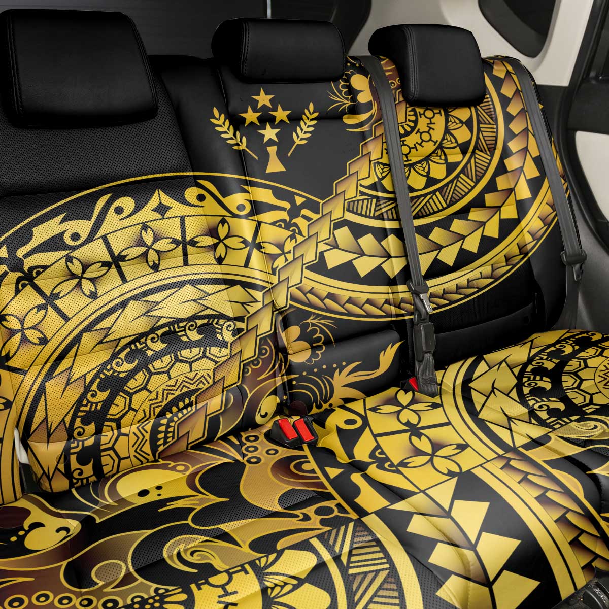 Kosrae Liberation Day Back Car Seat Cover Polynesian Floral Tattoo LT05 - Polynesian Pride