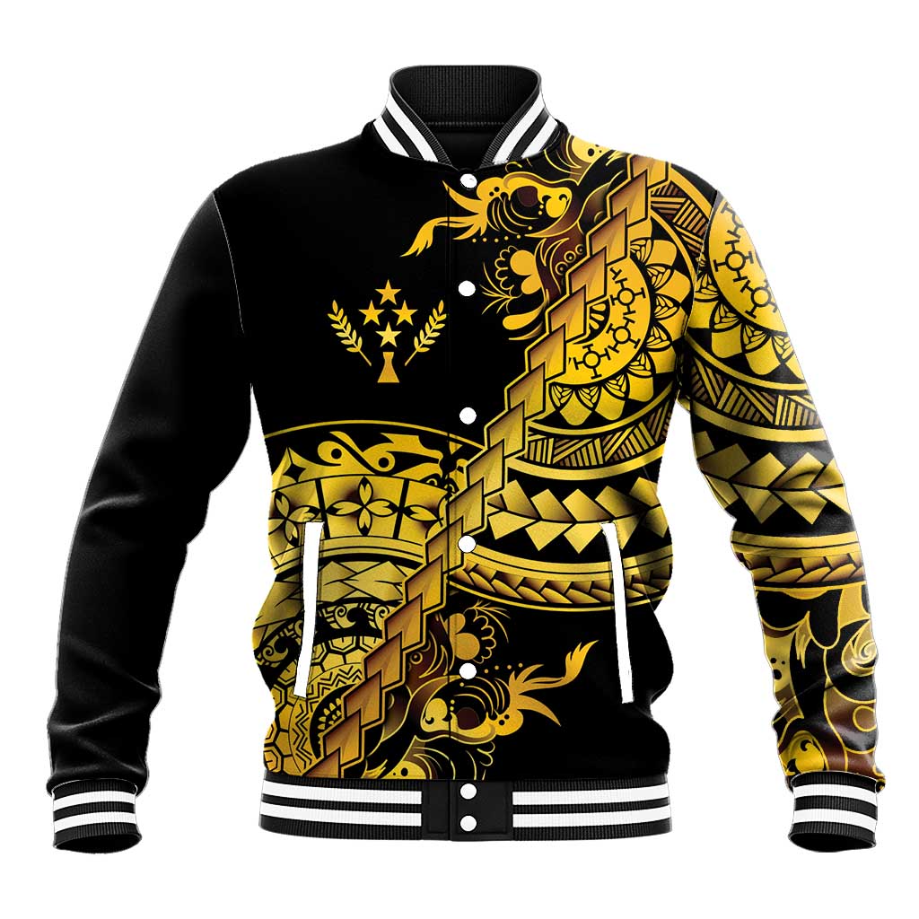 Kosrae Liberation Day Baseball Jacket Polynesian Floral Tattoo LT05 Unisex Gold - Polynesian Pride