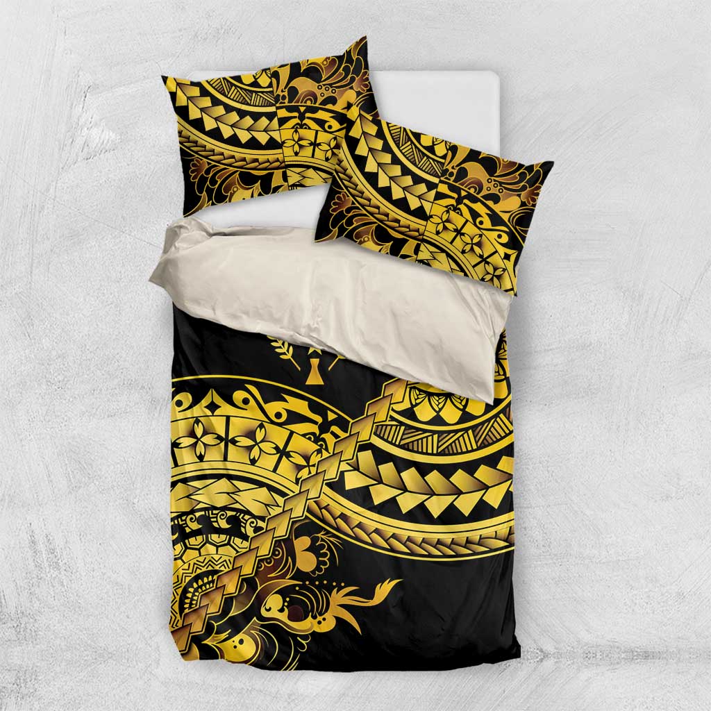 Kosrae Liberation Day Bedding Set Polynesian Floral Tattoo LT05 US Twin 172cm x 218cm Gold - Polynesian Pride