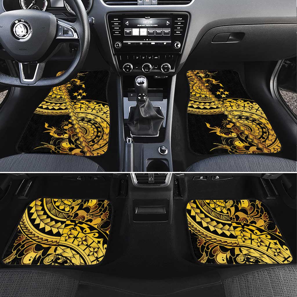 Kosrae Liberation Day Car Mats Polynesian Floral Tattoo LT05 Set 4pcs Gold - Polynesian Pride