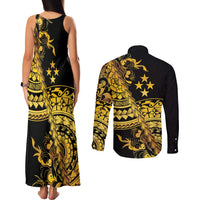 Kosrae Liberation Day Couples Matching Tank Maxi Dress and Long Sleeve Button Shirt Polynesian Floral Tattoo LT05 - Polynesian Pride