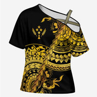 Kosrae Liberation Day Cross Shoulder Shirt Polynesian Floral Tattoo LT05 Female Gold - Polynesian Pride