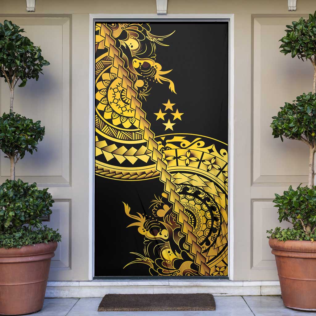 Kosrae Liberation Day Door Cover Polynesian Floral Tattoo LT05 Gold - Polynesian Pride