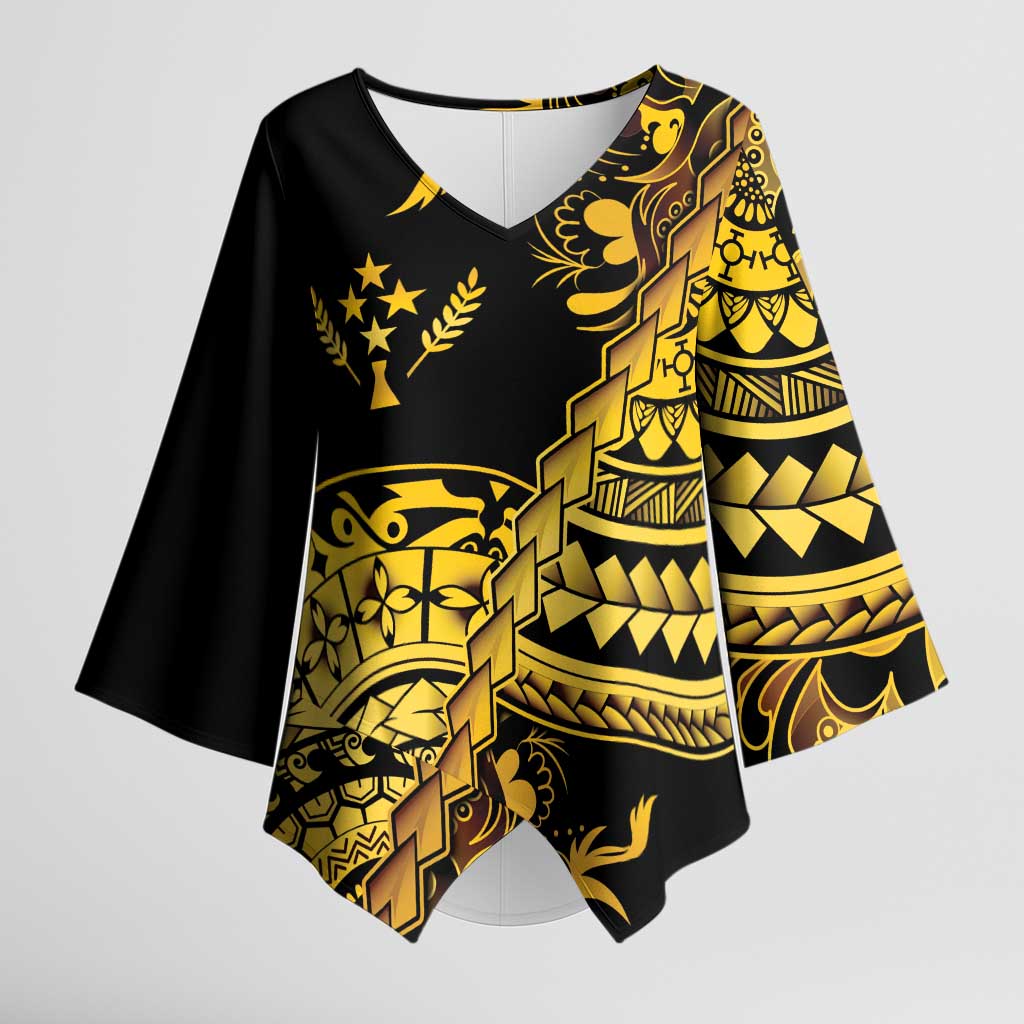 Kosrae Liberation Day Kimono Sleeve Blouse Polynesian Floral Tattoo LT05 Female Gold - Polynesian Pride