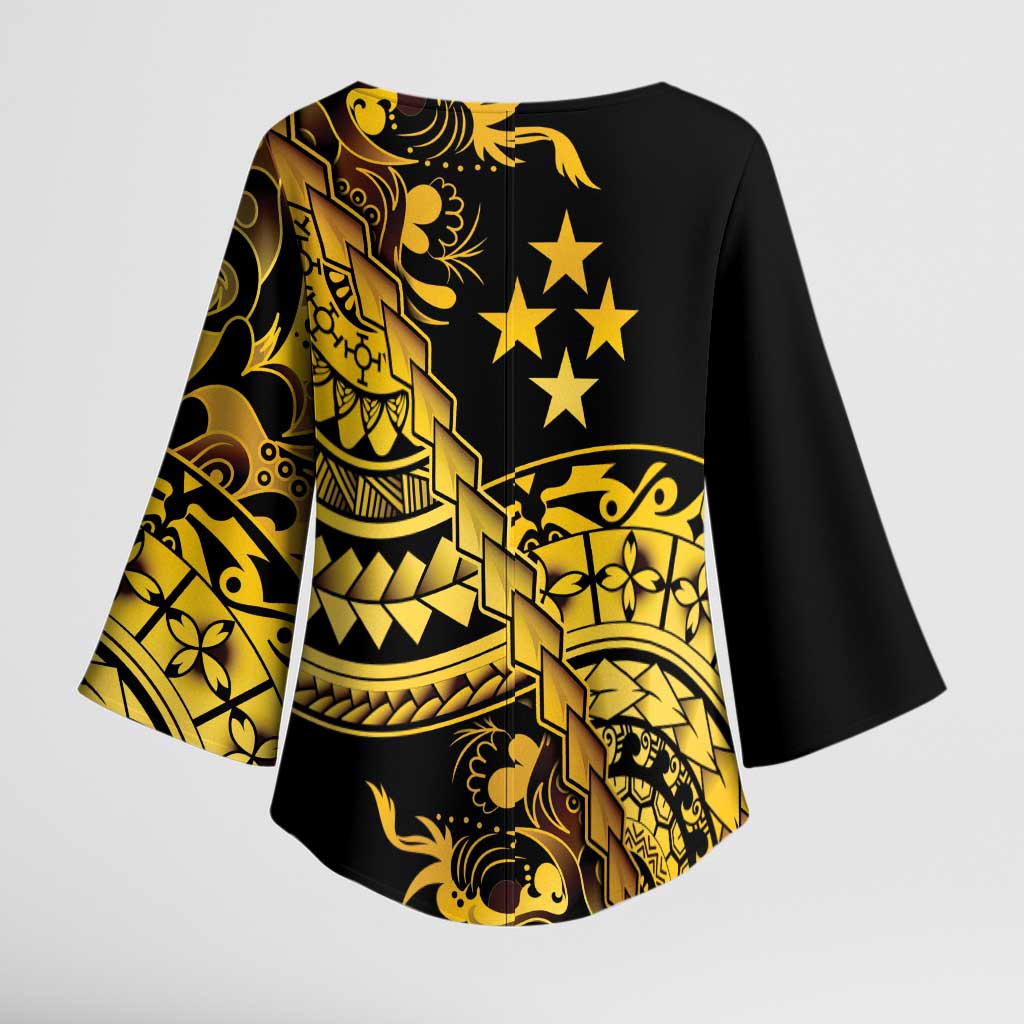 Kosrae Liberation Day Kimono Sleeve Blouse Polynesian Floral Tattoo LT05 - Polynesian Pride