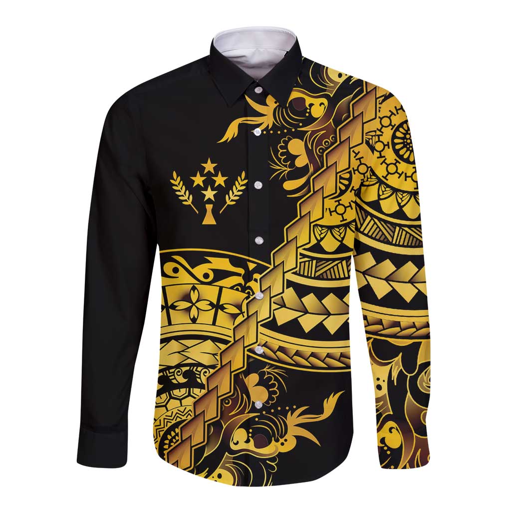 Kosrae Liberation Day Long Sleeve Button Shirt Polynesian Floral Tattoo LT05 Unisex Gold - Polynesian Pride