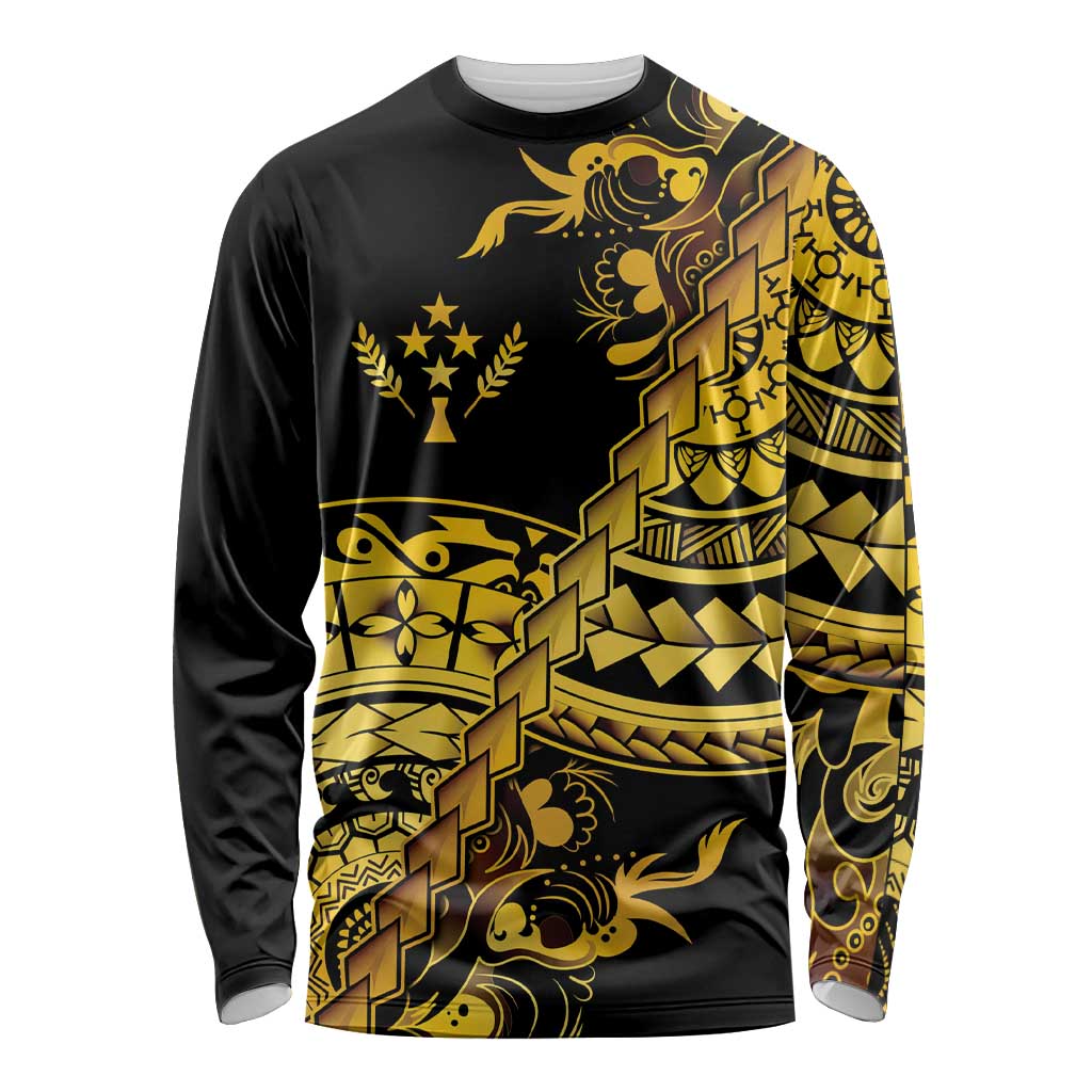 Kosrae Liberation Day Long Sleeve Shirt Polynesian Floral Tattoo LT05 Unisex Gold - Polynesian Pride