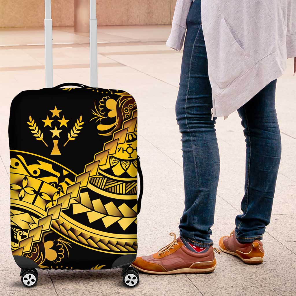 Kosrae Liberation Day Luggage Cover Polynesian Floral Tattoo LT05 Gold - Polynesian Pride