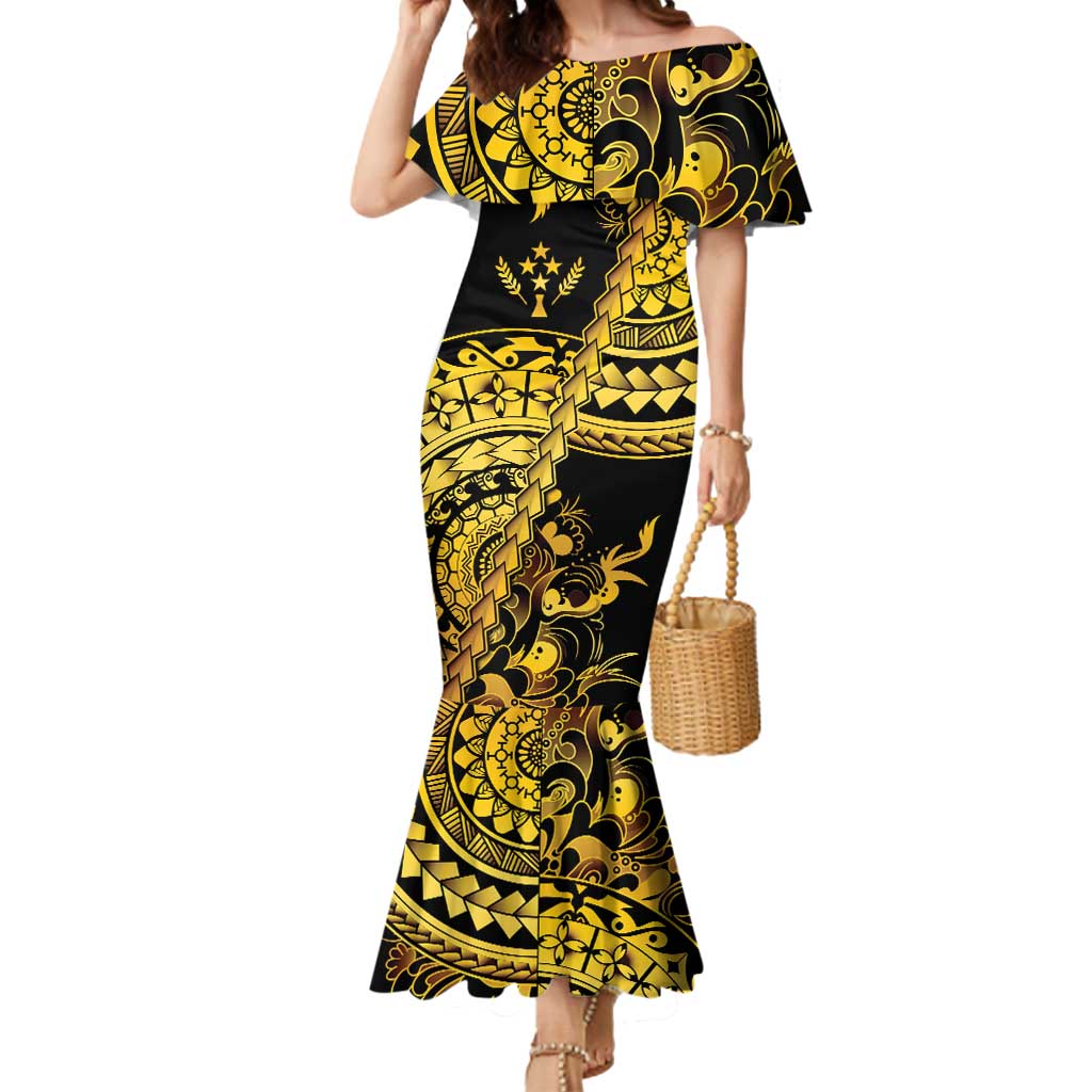 Kosrae Liberation Day Mermaid Dress Polynesian Floral Tattoo LT05 Women Gold - Polynesian Pride