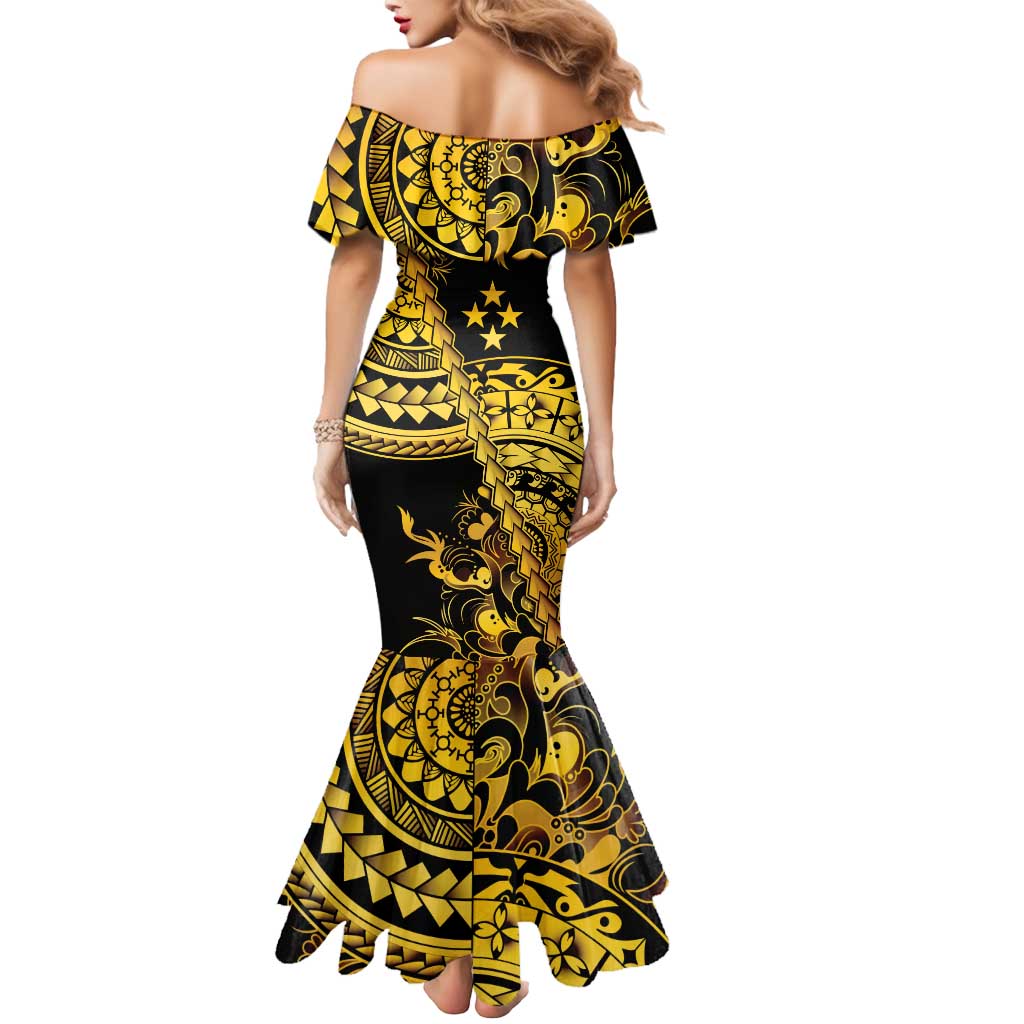 Kosrae Liberation Day Mermaid Dress Polynesian Floral Tattoo LT05 - Polynesian Pride