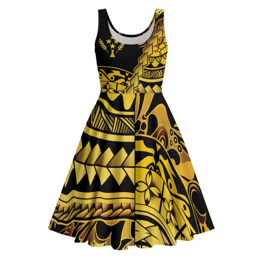 Kosrae Liberation Day Midi Dress Polynesian Floral Tattoo LT05 Gold - Polynesian Pride