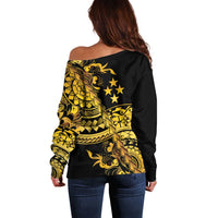 Kosrae Liberation Day Off Shoulder Sweater Polynesian Floral Tattoo LT05 - Polynesian Pride