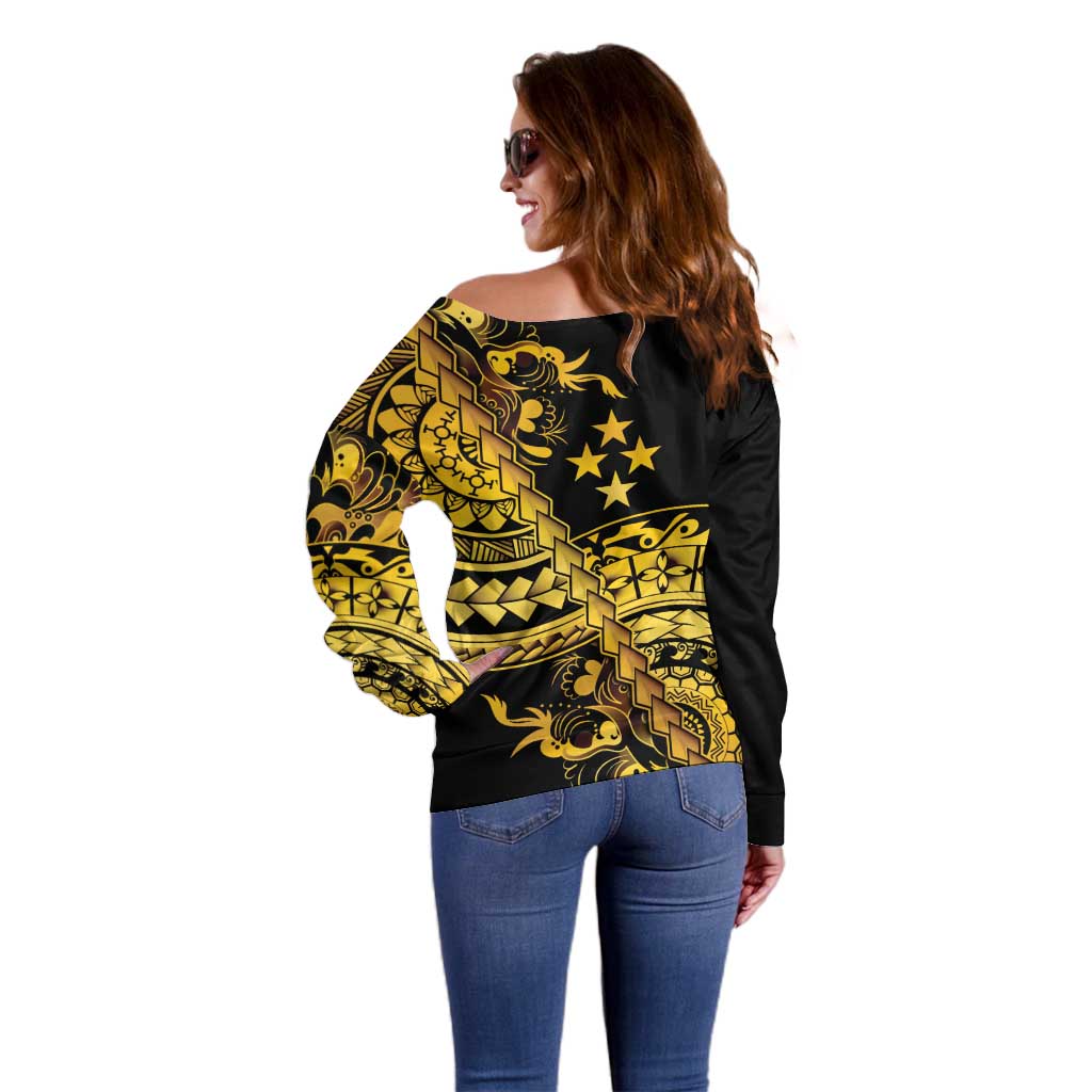 Kosrae Liberation Day Off Shoulder Sweater Polynesian Floral Tattoo LT05 - Polynesian Pride