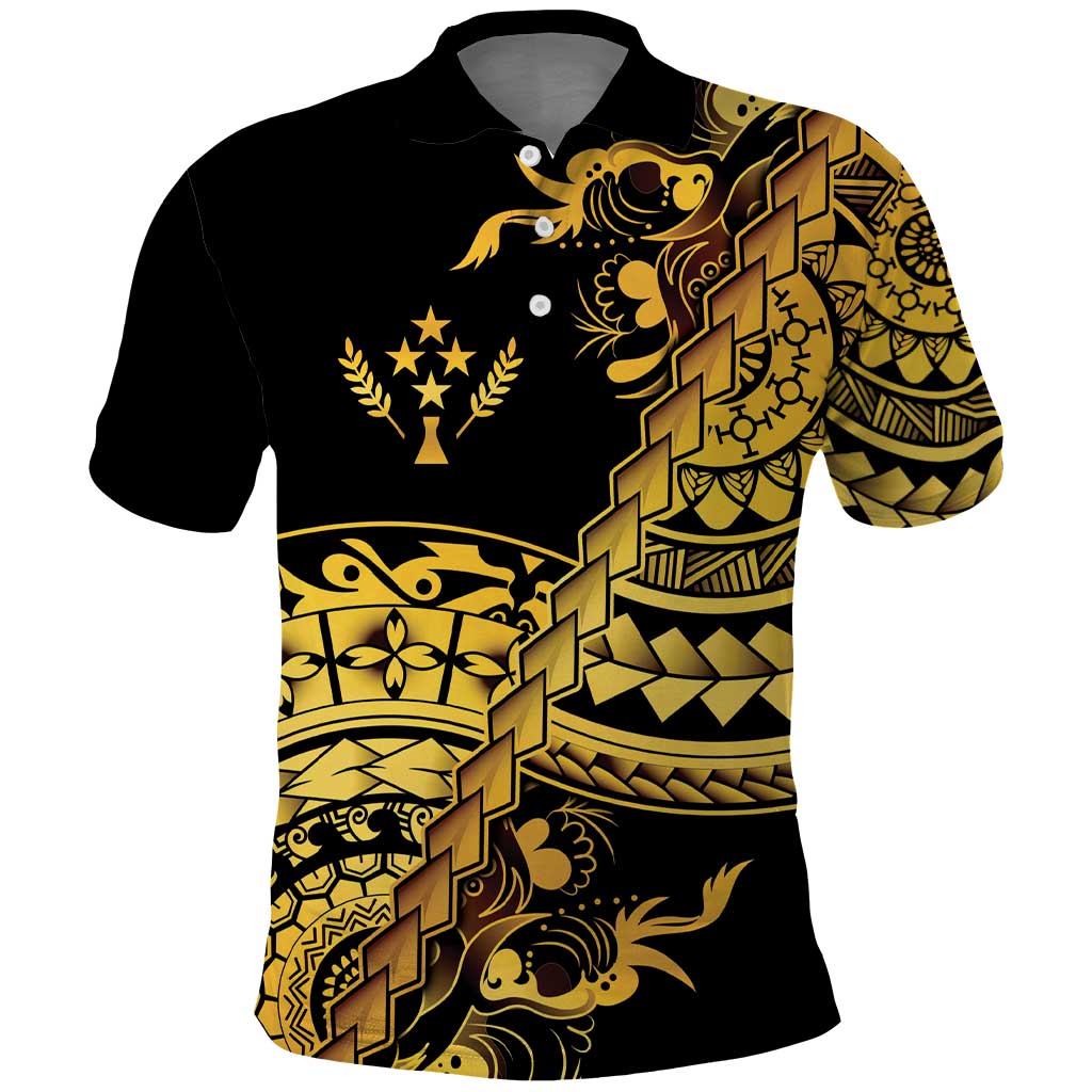 Kosrae Liberation Day Polo Shirt Polynesian Floral Tattoo LT05 Gold - Polynesian Pride
