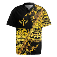 Kosrae Liberation Day Rugby Jersey Polynesian Floral Tattoo LT05 Gold - Polynesian Pride