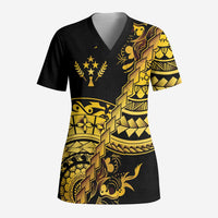 Kosrae Liberation Day Scrub Top Polynesian Floral Tattoo LT05 Adult Gold - Polynesian Pride
