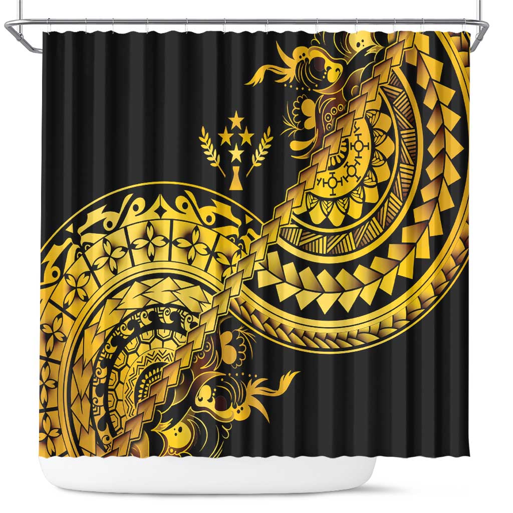 Kosrae Liberation Day Shower Curtain Polynesian Floral Tattoo LT05 Gold - Polynesian Pride