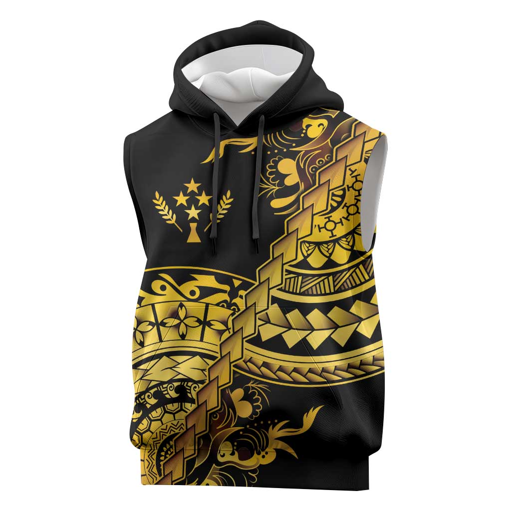 Kosrae Liberation Day Sleeveless Hoodie Polynesian Floral Tattoo LT05 Gold - Polynesian Pride