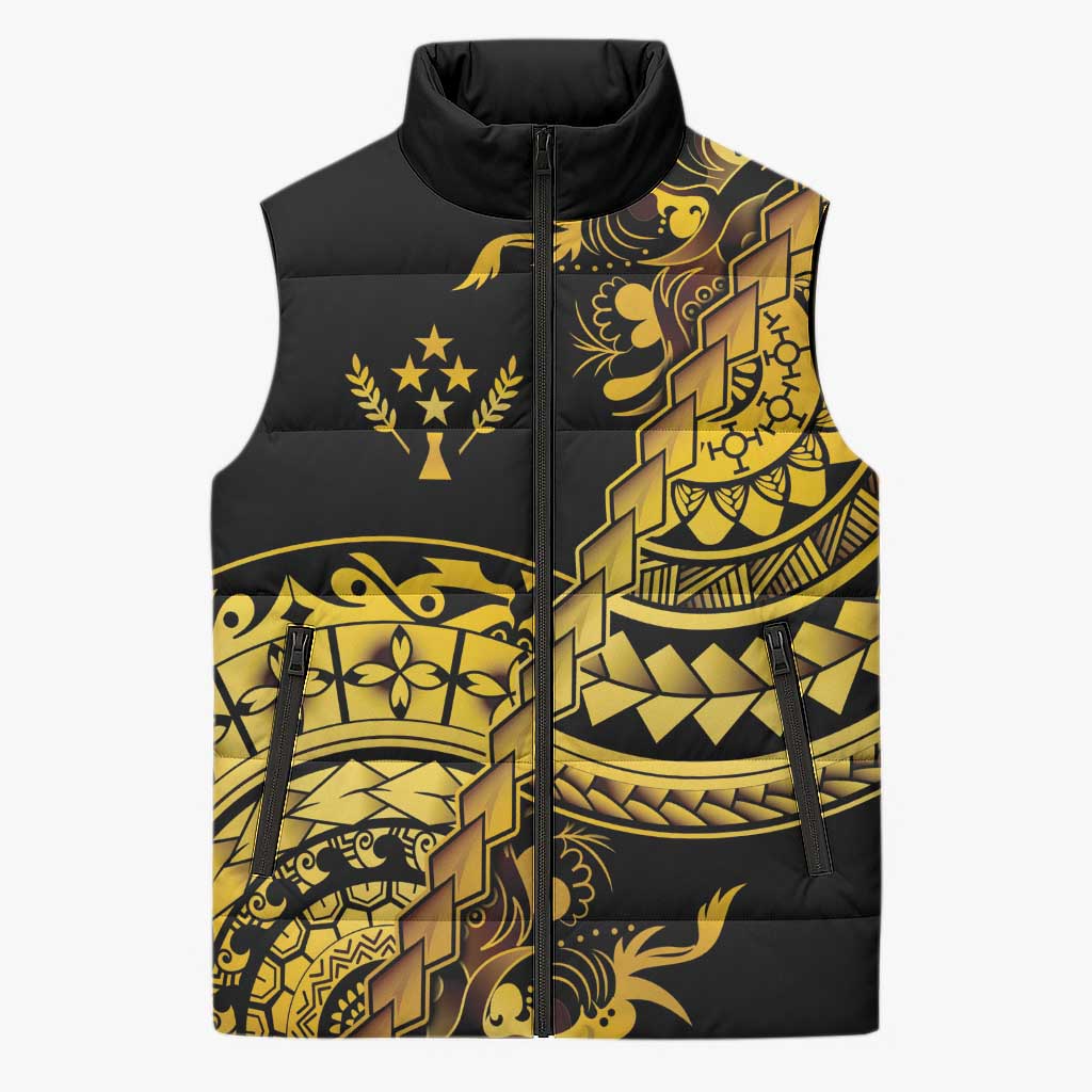 Kosrae Liberation Day Sleeveless Puffer Jacket Polynesian Floral Tattoo LT05 Gold - Polynesian Pride