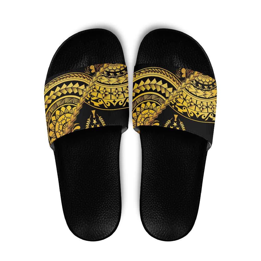 Kosrae Liberation Day Slide Sandals Polynesian Floral Tattoo LT05 Gold - Polynesian Pride