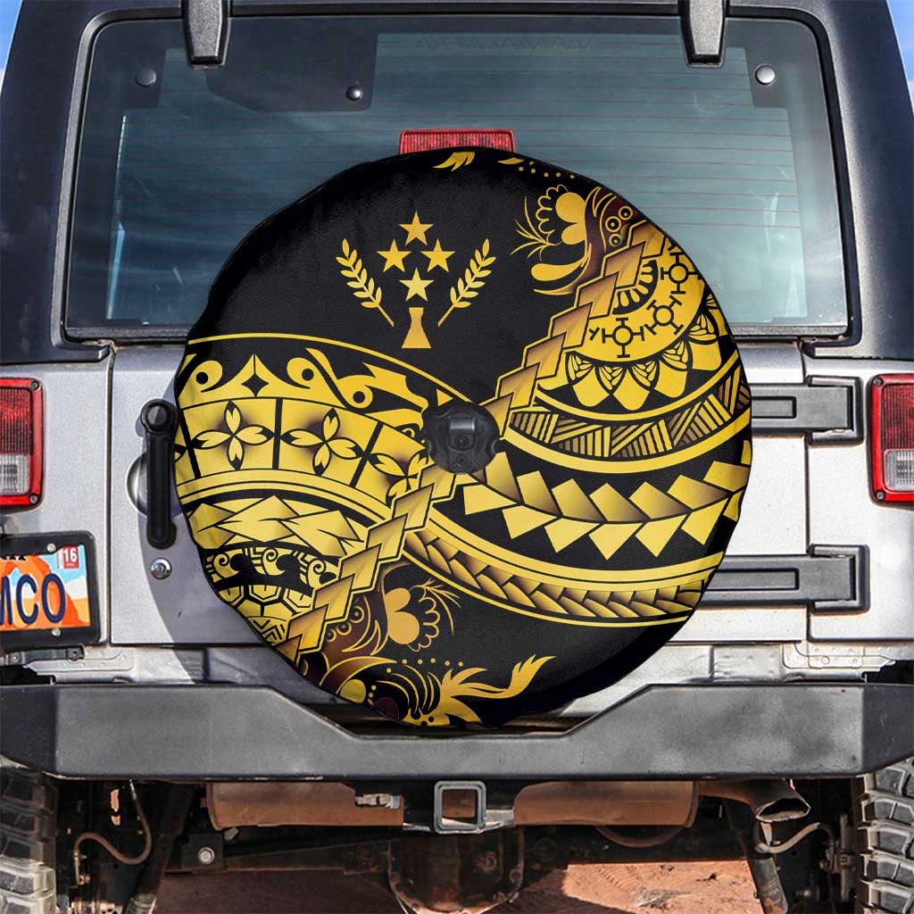 Kosrae Liberation Day Spare Tire Cover Polynesian Floral Tattoo LT05 Gold - Polynesian Pride
