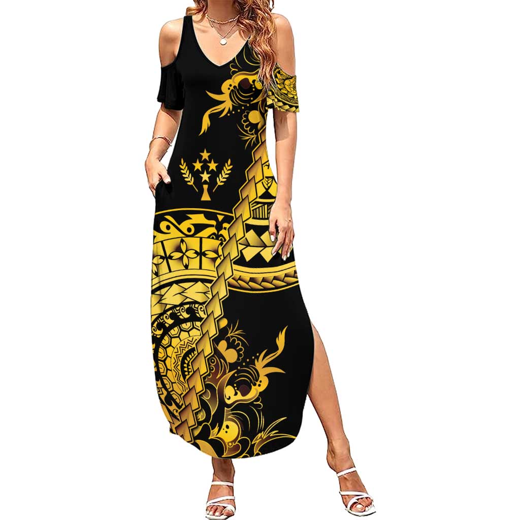 Kosrae Liberation Day Summer Maxi Dress Polynesian Floral Tattoo LT05 Women Gold - Polynesian Pride