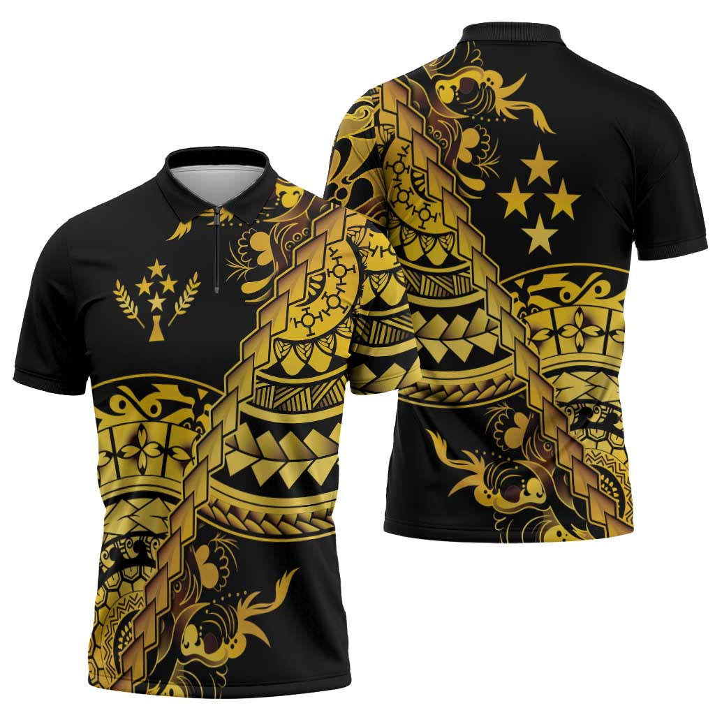 Kosrae Liberation Day Zipper Polo Shirt Polynesian Floral Tattoo LT05 - Polynesian Pride
