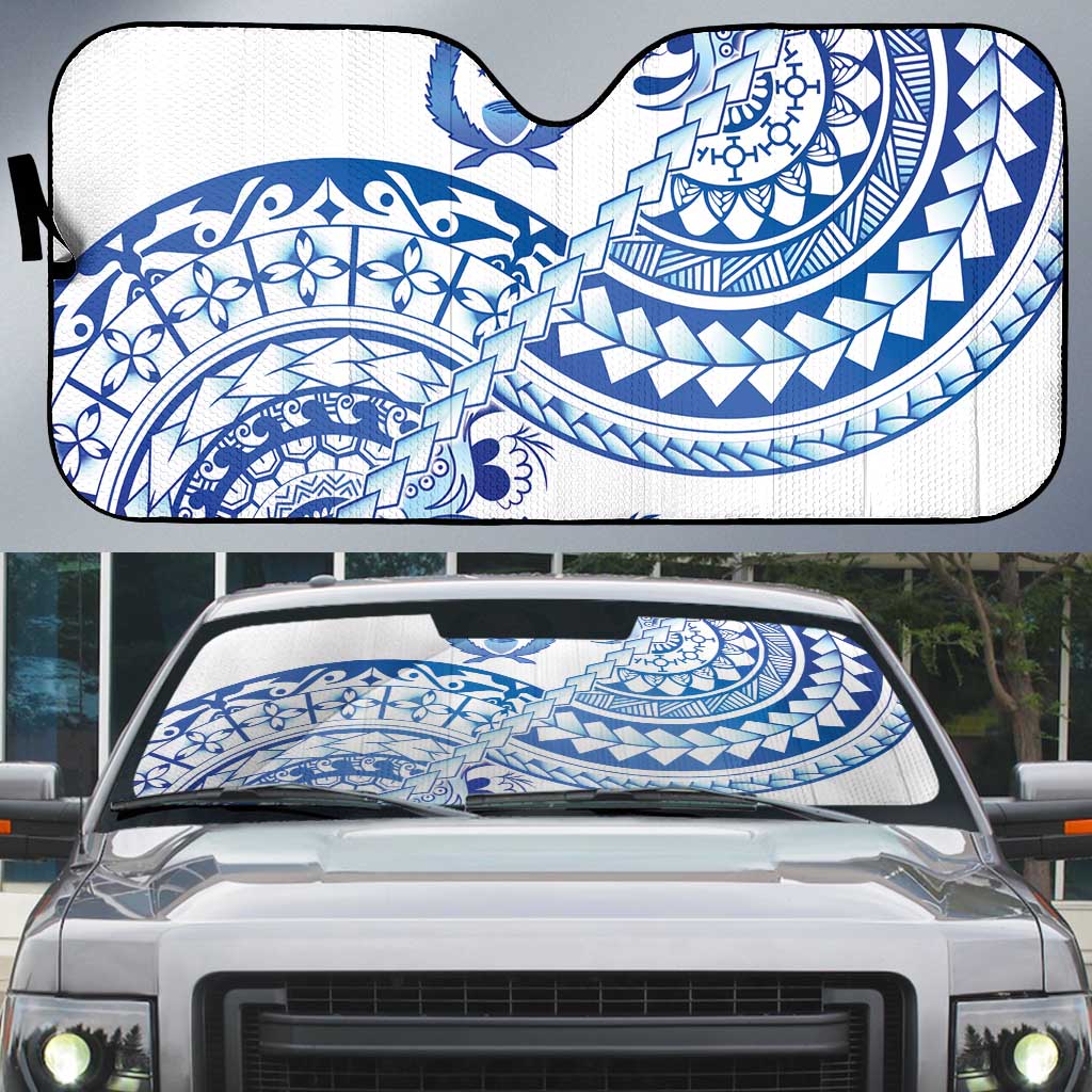 Pohnpei Liberation Day Auto Sun Shade Polynesian Floral Tattoo LT05 White - Polynesian Pride