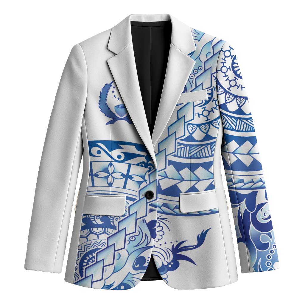 Pohnpei Liberation Day Blazer Polynesian Floral Tattoo LT05 Unisex White - Polynesian Pride