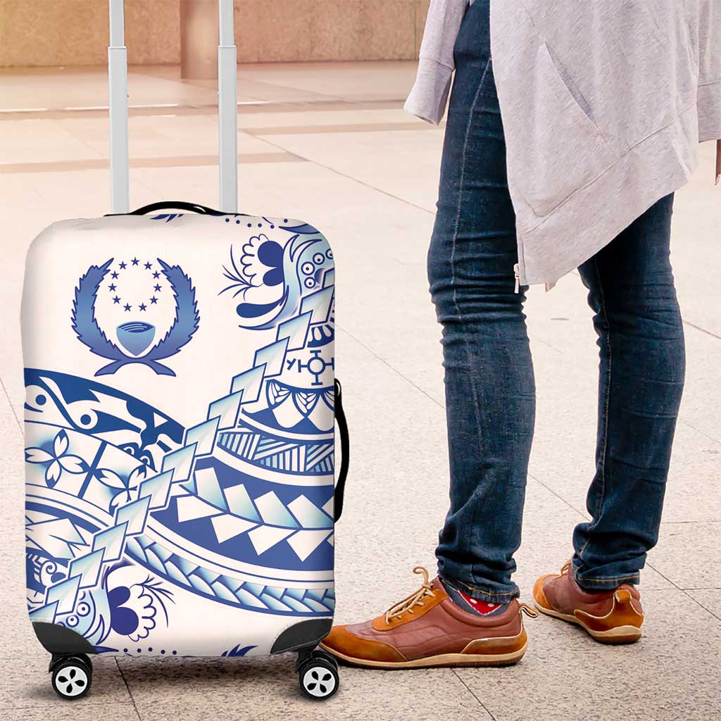 Pohnpei Liberation Day Luggage Cover Polynesian Floral Tattoo LT05 White - Polynesian Pride