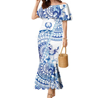 Pohnpei Liberation Day Mermaid Dress Polynesian Floral Tattoo LT05 Women White - Polynesian Pride