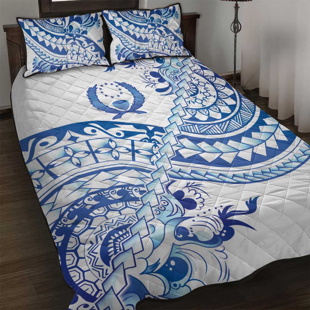 Pohnpei Liberation Day Quilt Bed Set Polynesian Floral Tattoo LT05 White - Polynesian Pride
