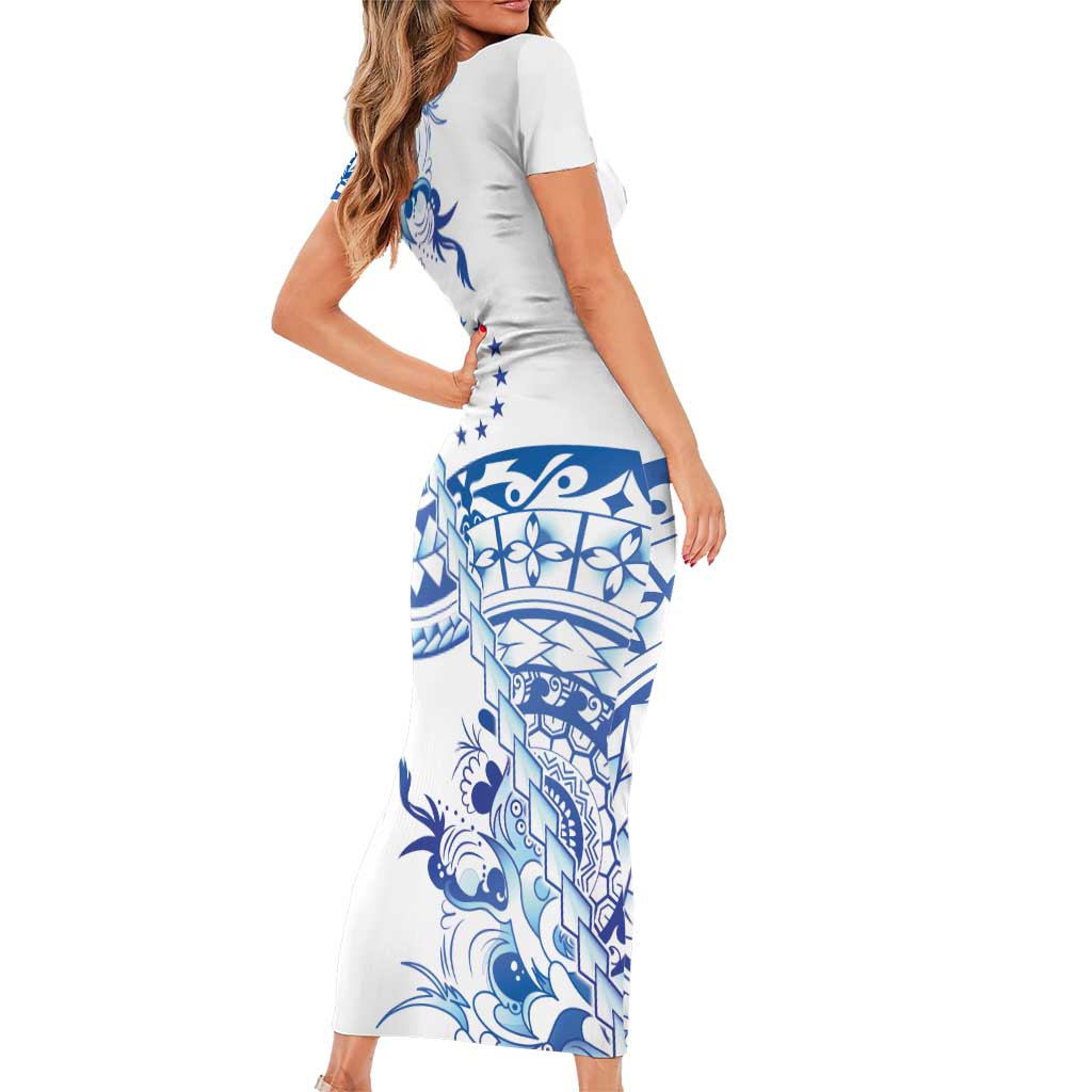 Pohnpei Liberation Day Short Sleeve Bodycon Dress Polynesian Floral Tattoo LT05 - Polynesian Pride