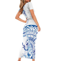 Pohnpei Liberation Day Short Sleeve Bodycon Dress Polynesian Floral Tattoo LT05 - Polynesian Pride