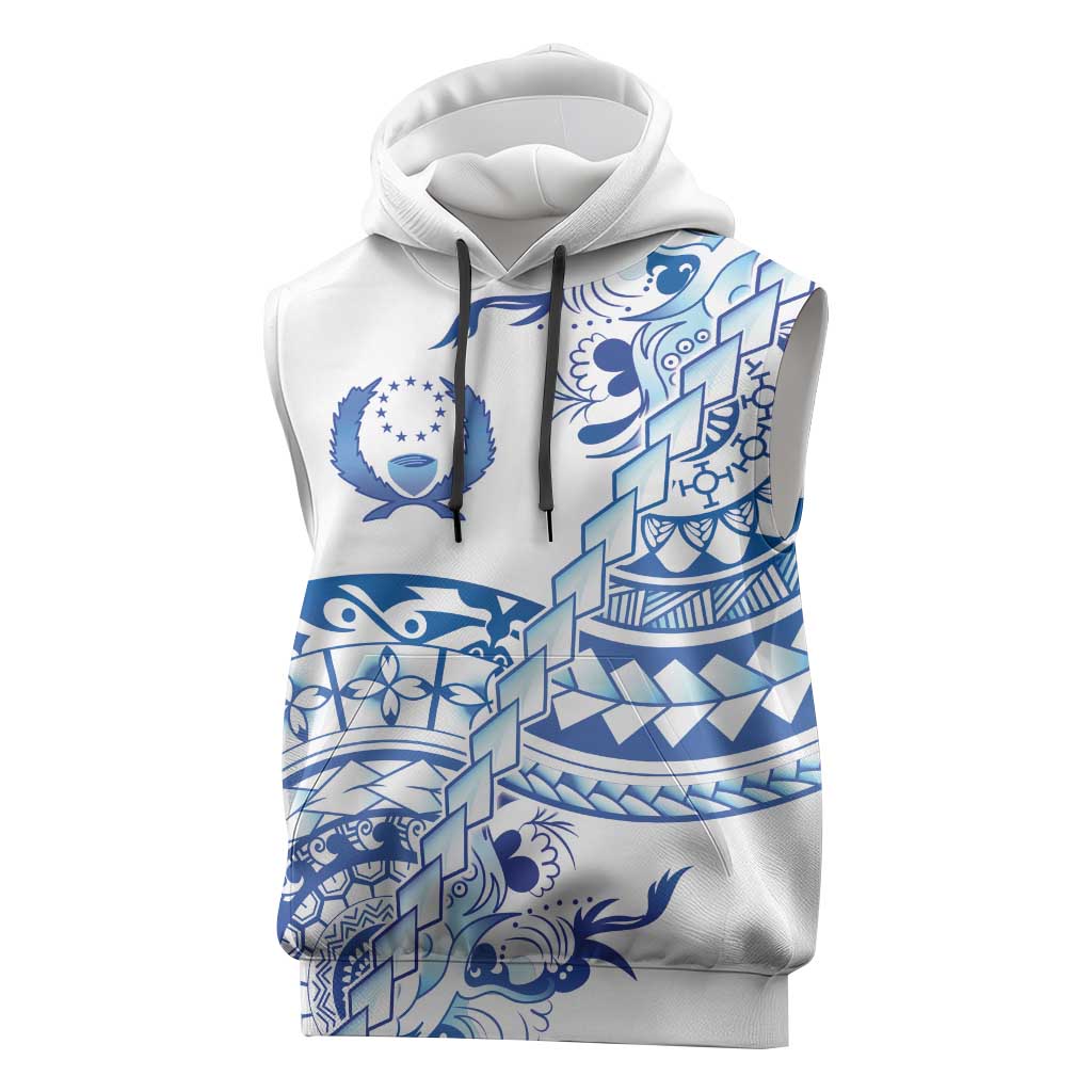 Pohnpei Liberation Day Sleeveless Hoodie Polynesian Floral Tattoo LT05 White - Polynesian Pride