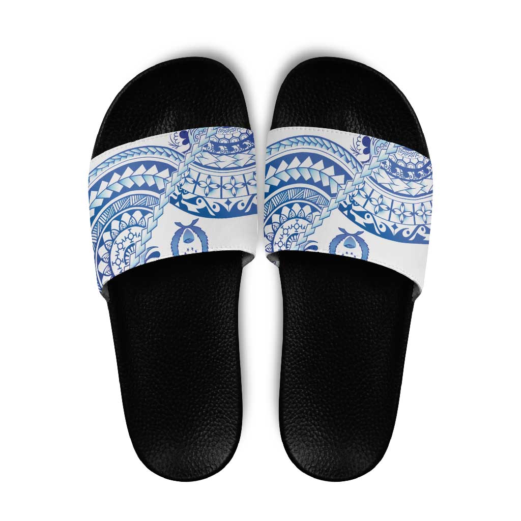 Pohnpei Liberation Day Slide Sandals Polynesian Floral Tattoo LT05 White - Polynesian Pride