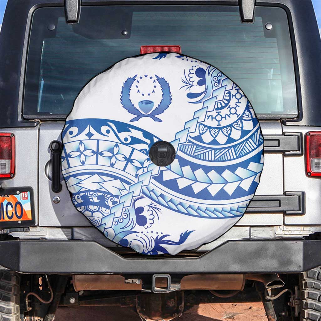 Pohnpei Liberation Day Spare Tire Cover Polynesian Floral Tattoo LT05 White - Polynesian Pride
