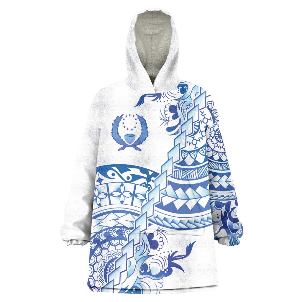 Pohnpei Liberation Day Wearable Blanket Hoodie Polynesian Floral Tattoo LT05 One Size White - Polynesian Pride