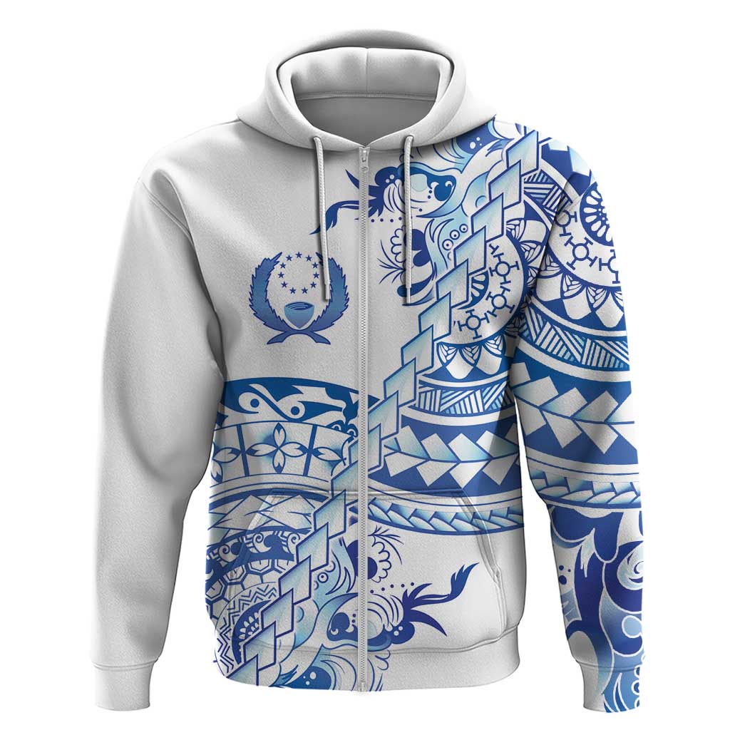 Pohnpei Liberation Day Zip Hoodie Polynesian Floral Tattoo LT05 Zip Hoodie White - Polynesian Pride