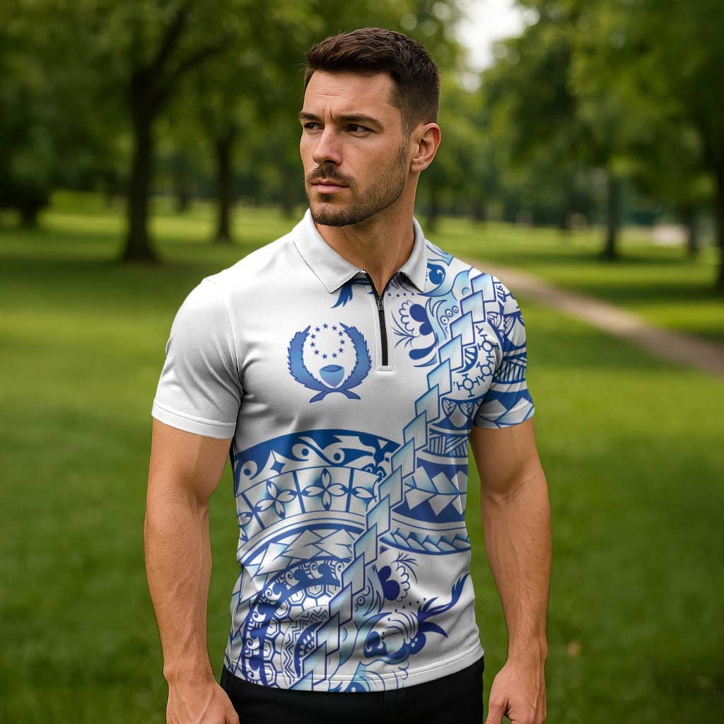 Pohnpei Liberation Day Zipper Polo Shirt Polynesian Floral Tattoo LT05 - Polynesian Pride