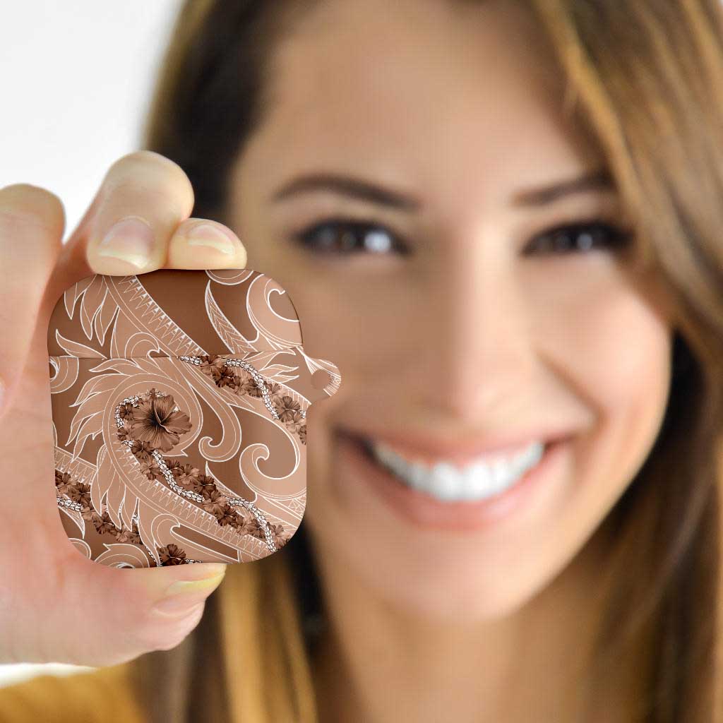 Hawaii Brown Hibiscus Pikake Lei AirPods Case LT05 Brown - Polynesian Pride