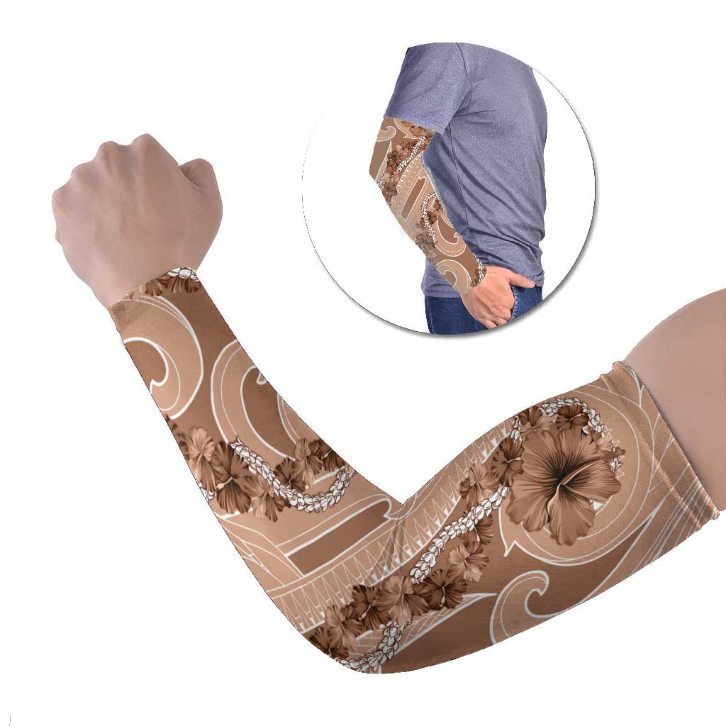 Hawaii Brown Hibiscus Pikake Lei Arm Sleeves LT05 Set of 2 Brown - Polynesian Pride